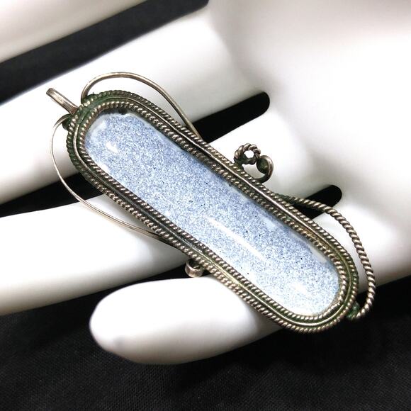 Vintage 1940s Russian Filigree Hand Painted Floral Pendant, Porcelain Floral Pin - Picture 3 of 10